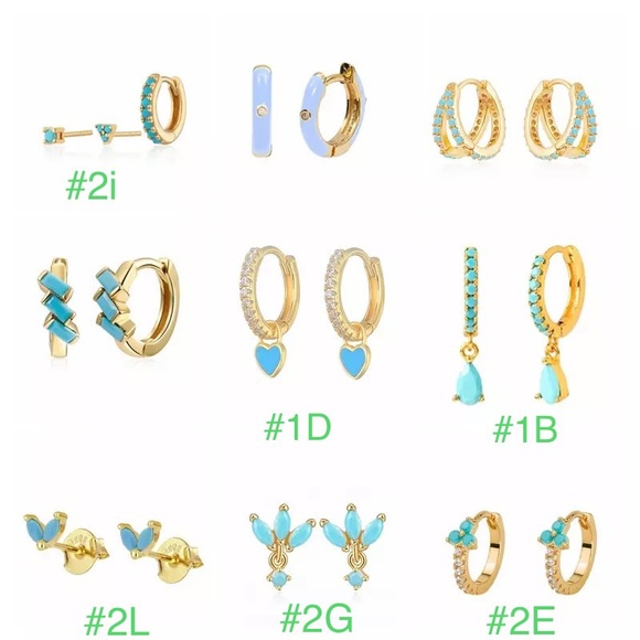COPY - 1 pair 925 Sterling Turquoise Teal Gold Studs Hoops Hinges Pin Earrings - Picture 8 of 16